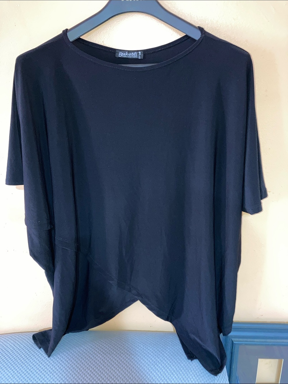 Black Short Sleeve Draped Women's Top